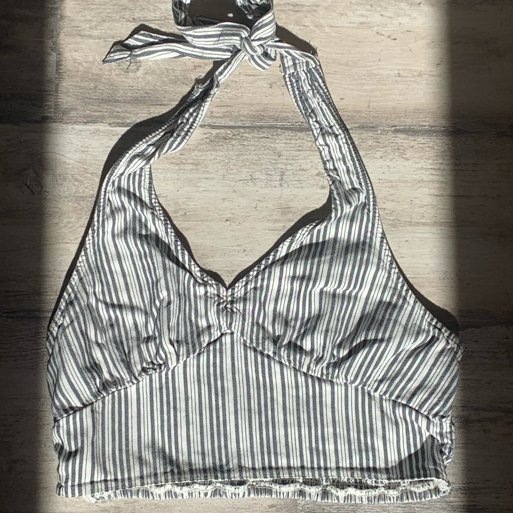 Gray and White Striped Halter Top